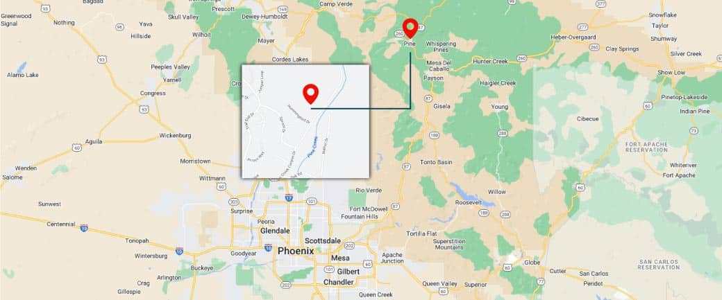 Map Showing Our Business Law Firm's Location In Pine, AZ